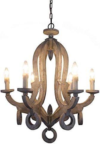LJJY American country wooden chandelier candlestick distressed white solid wood chandelier French country style ceiling lamp adjustable chain 40.00 watts (110-240 volts)