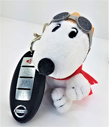 Snoopy Flying Ace Car Accessory Cute Soft Plush Ultra Detail Chain Keychain Bag Charm Key Clip Pendant 4" H Tall. Car Keychain .Limited Edition