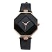 Top Plaza Women Fashion All Black PU Leather Wrist Watch Rhombus Rhinestone Rose Gold Case Non Scale Analog Quartz Watch