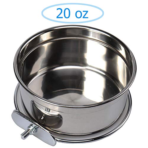 Old Tjikko Pet Feeder Water,10oz 20oz 30oz Bird Hamster Small Animal Cup with Holder,Stainless Steel 20oz Cage Coop Hook Cup for Small Animal Cage Bowl (1pc-20oz Stainless Steel Bowl)