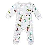 Enfants Chéris Unisex Baby Christmas Romper Newborn Jumpsuit Toddler Girls Boys Long Sleeve Holiday Bodysuit, 6M White