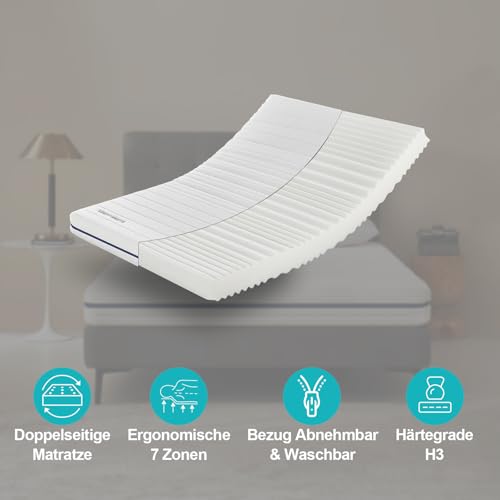 keepsweets 7 Zone Cold Foam Mattress 140 x 200 cm Hardness Grade H3 Double Sided Foam Roll Up Mattress 16 cm Breathable Washable Cover | Various Sizes