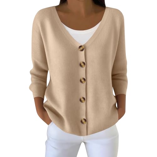 Women's V Neck Button Down Cardigan Jackets, Long Sleeve Knitted Sweater with Multiple Patterns, Casual Loose Fit Basic Top for Daily & Office Wear, Fall Outfits for Women