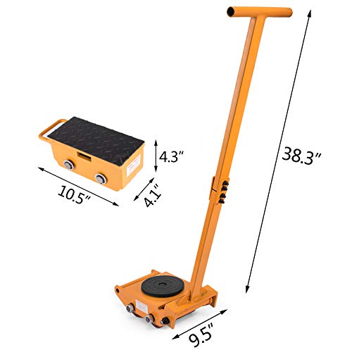 OrangeA Industrial Machinery Mover 6T+2X2.5T Capacity Machinery Moving Skates w/Steel Rollers Cap 360 Degree Rotation Machinery Mover Dolly with 39 Inch Push Rod (11T)
