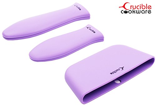 Silicone Hot Handle Pot Holder Mixed Set of 3 For Cast Iron Skillets, Mini Handle, Assist Handle , Handle Cover - Purple