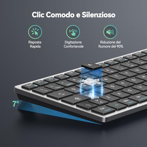 TECKNET Rechargeable Bluetooth Keyboard, 4-Device (2.4G USB+3BT), Italian Mini Wireless Keyboard, Easy-Switch for Windows, MacOS, iOS, Android, Samsung Tablet, Smart TV, Italian QWERTY Layout
