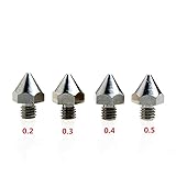 DIKAVS 4PCS 3D Printer Precision Stainless Steel M6 Nozzle 0.2mm/0.3mm/0.4mm/0.5mm For 1.75MM MK8 Makerbot Ultimaker UM2 E3D