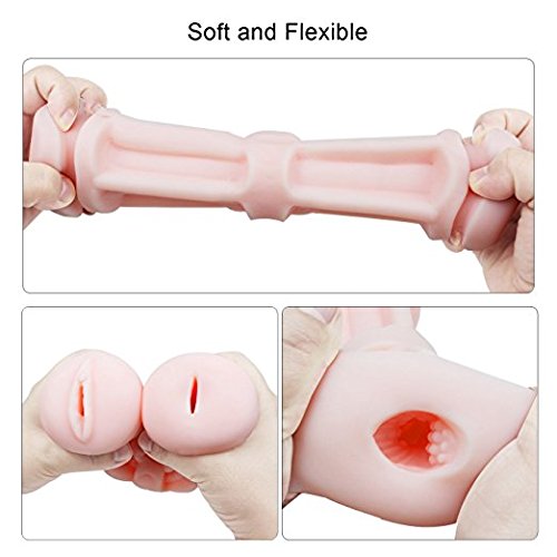 Male Masturbation Cup, Double-end Realistic Vagina Anal Pocket Masturbator Masturbation Cup for Men(White)
