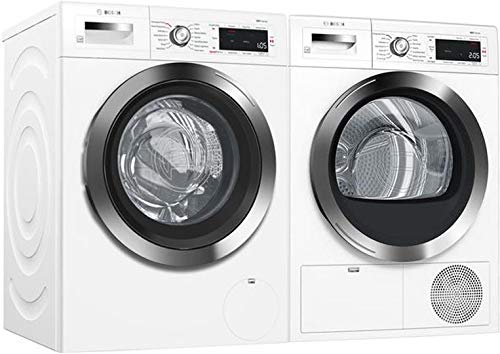 Bosch Front Load Laundry Pair in White with WAW285H2UC Washer and WTG865H2UC Electric Dryer