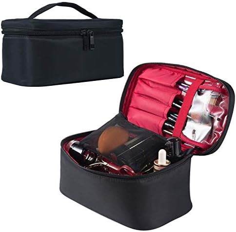 KoEily Makeup Bag (20 cm) Professional Cosmetic Makeup Bag Organizer with Adjustable Dividers for Cosmetics Makeup Brushes Toiletry Jewelry Digital accessories Black