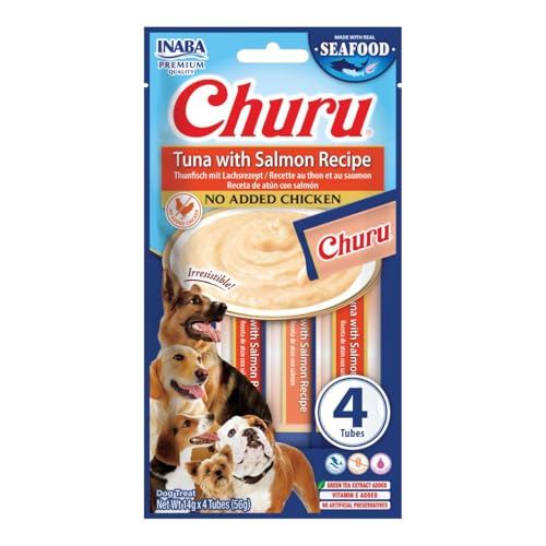 Churu Sticks by INABA Dog Treat - Tuna & Salmon Flavour 12 Pack (48 x 14g total) / Soft & Creamy Dog Treat, Delicious & Healthy Snack, Food Topper, Pill Assist, Training Treat, Natural, Grain Free