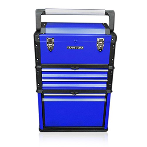 US PRO Tools Blue Work Center Plastic Steel Mobile Rolling Chest Trolley Cart cabinet 3 IN 1 Tool Box Wheels by us pro tools - Thumbnail 4