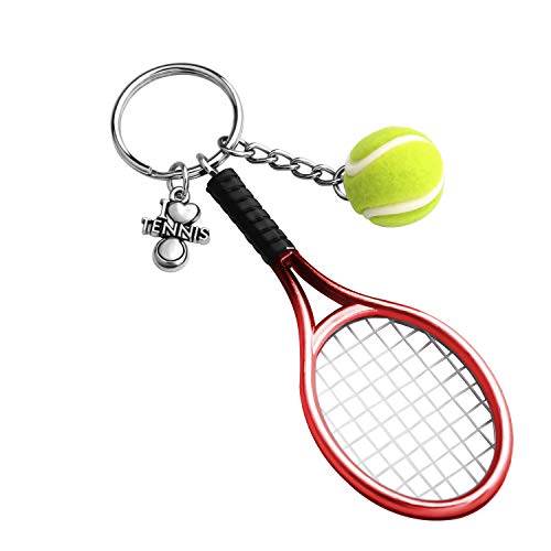 CHOORO Tennis Player Gifts 3D Mini Tennis Racket and Tennis Ball Keychain Set Tennis Gift for Tennis Lovers/Tennis Team/Tennis Coach (Tennis red)