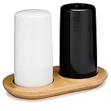 Vivaant 3-pc. Salt and Pepper Shaker Set - BLACK/WHITE SET with Bamboo Base Plate