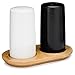Vivaant 3-pc. Salt and Pepper Shaker Set - BLACK/WHITE SET with Bamboo Base Plate
