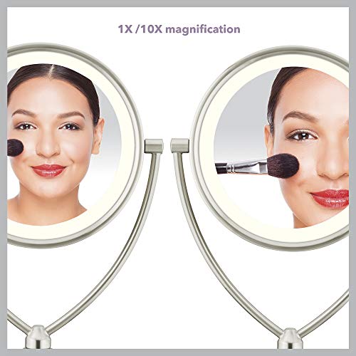 Conair Reflections DoubleSided Fluorescent Lighted Vanity Makeup Mirror, 1x/10x magnification