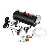 Happybuy 3-Trumpet Train Air Horn Kit 150 PSI Air System With 12V Air Compressor 150DB Super Loud Train Horns Kit for Truck Car Boat