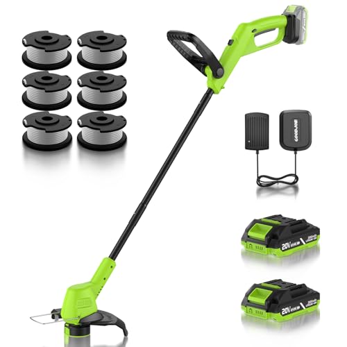 20V Cordless Weed Wacker, Battery Powered Weed Eater with 2 Batteries