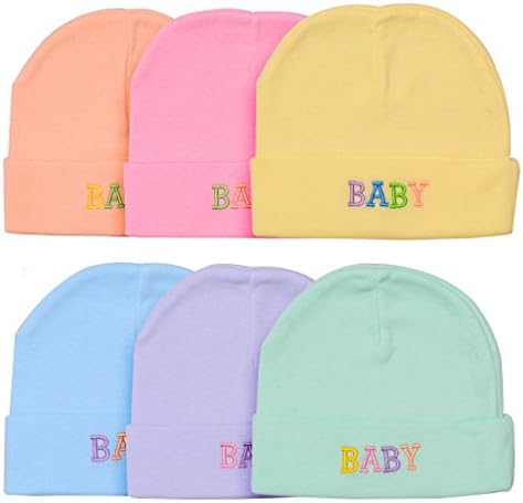 Badru Cotton New Born Baby Plain Caps, 0-3 Months (Multicolour, BDU-79-0-3) - Pack of 6