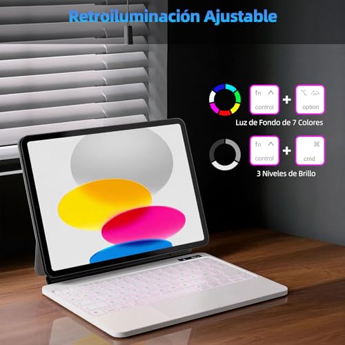 Bettdow Keyboard for iPad 10 Generation 10.9" 2022/11 Generation A16 11" 2025, QWERTY Spanish Ñ Design Magnetic Floating Keyboard with Trackpad and Backlit, White