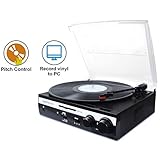 DIGITNOW! Turntable Vinyl LP Record Player/Converter with Pitch Control, Tone Control/ PC Encoding/Recording, Aux in/Built-in stereo speakers, RCA Ouput, 3.5mm Headphone jack,digitizer LP with win/mac