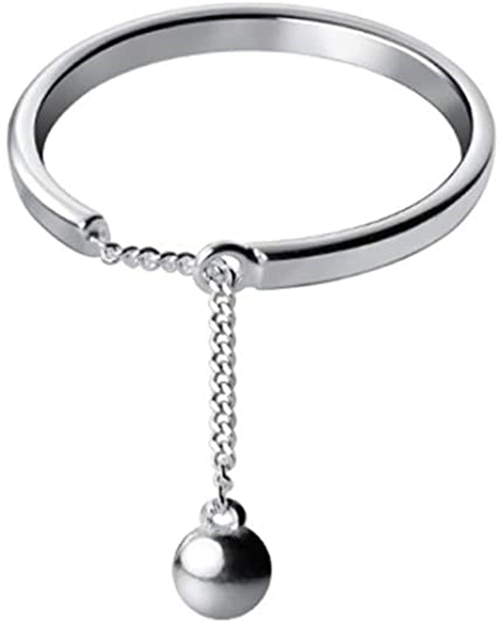 Simple Dangling Ball Stacking Rings Sterling Silver 925 for Women Girls Adjustable Minimalist Dangling Charm Threader Tassel Chain Promise Eternity Ring Finger Band Fashion Jewelry Gifts BFF