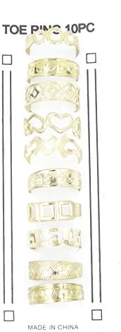 Whatnotz Set of 10 Assorted Gold Tone Metal Toe Rings
