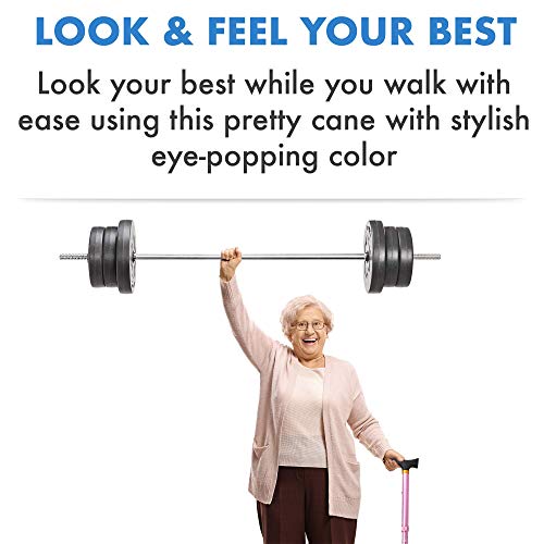 Pivit Walking Cane for Men & Women | Self Standing, Adjustable Offset Balance Stick 4 Point Quad Cane Tip | Lightweight & Sturdy Mobility Walker Aid for Arthritis, Elderly, Seniors & Handicap (Pink)