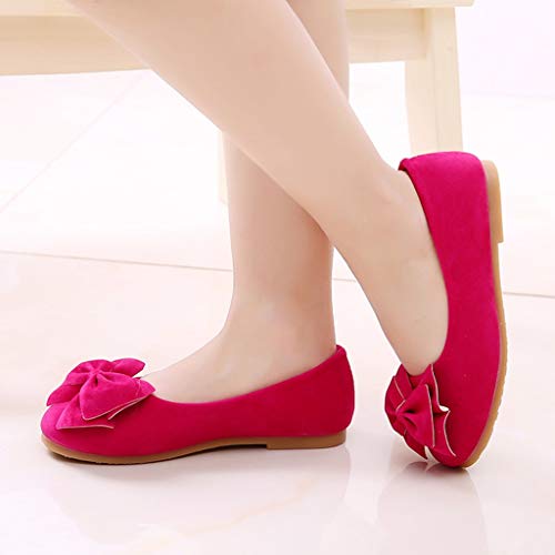 Baby Girls Dress Shoes Slip on Ballerina Flats Bows Shallow Mouth peas Shoes Dance Shoes (Little Kid/Big Kid) Hot Pink - Thumbnail 4