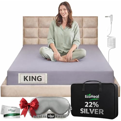 Grounding Sheets King 74% Organic Cotton 22% Silver 4% Silk Fitted Size Bed Sheet - Grounded Earth Deep Pocket - Well Bedding for Better Sleep, Gray