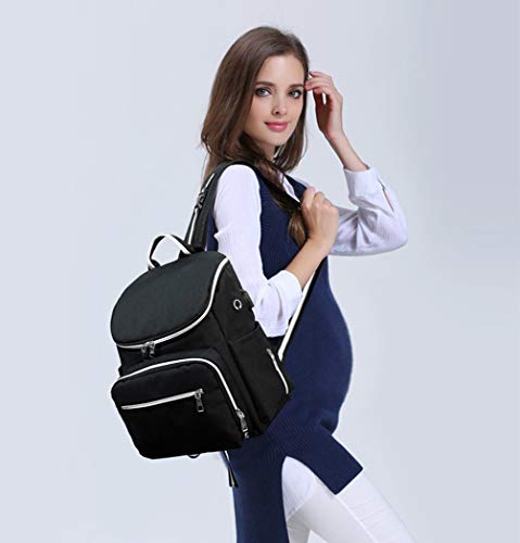 Baby Nappy Bag Backpack Diaper Bags Large Capacity Travel Maternity Bag,Stroller Organizer Straps Attached,with USB Port,Waterproof (Black)