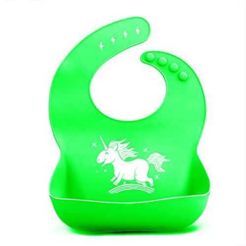 Silicone Bib, Adjustable Snaps Feeding Bibs,Bibs for Toddlers Newborns Infants,Baby Christmas Birthday Gifts with Gift-Wrapping,Easily Wipes Clean,Set of 2 Colors (Green+Yellow)