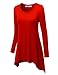 Lock and Love WT953 Womens Round Neck Long Sleeve Rib Trapeze Tunic Top L Red