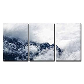 3 Piece Canvas Wall Art - Landscape with Mountain Surrounded by Seas of Cloud - Modern Home Art Stretched and Framed Ready to Hang - 16"x24"x3 Panels