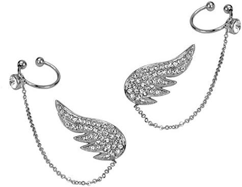 HOT TRENDY - Crystal Angel Wings Ear Cuff White Gold Plated Rhinestones Earrings