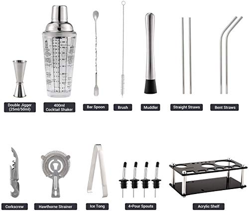 Cocktail Set, 17 Teiliges Cocktail Shaker mit Ständer, Edelstahl Barkeeper Set, Cocktail Shaker Set, Cocktail Geschenk… – Bild 7
