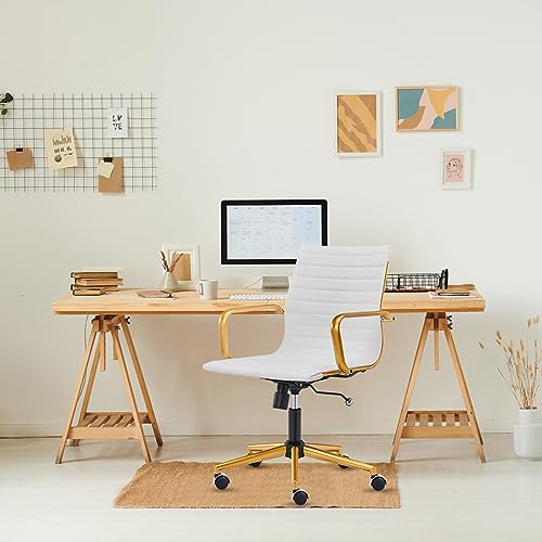 LUXMOD MidBack Office Computer Desk Chair with Armrest White and Gold