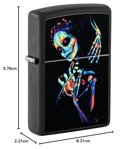Zippo Sturmfeuerzeug – UV Skeleton, Black Matte, Black Light – Refillable – Wire-resistant – Wind Resistant Design – Gift Box – Made in USA