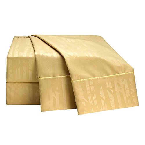 Clara Clark Premier 1800 Collection 100-Percent Microfiber Bamboo Embossed Bed Sheet Set, Queen Size, Camel Gold
