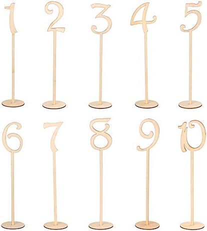 RD Lane 10pcs Wooden Table Numbers with Holder Base for Wedding or Home Decoration Party and caffee house Supplies 1 to10 and 1-10 (Wood Color)