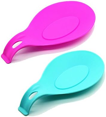 DAPOTO 4-Pack Kitchen Silicone Spoon Rest Cooking Spoon Holder (Pink/Light Blue) Size Large