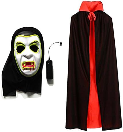 Halloween Vampire Led Mask and Double Face Black and Red Robe Cloak Cosplay Costume Perfect for Halloween,Cosplay Party