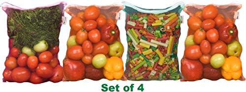 Earthy Fab Vegetable and Fruit Storage Bag, Reusable Net Bag. Pack of 4, 27X33 CM, Multicolored.