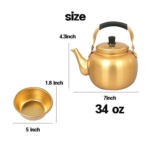 DNDMALL Makgeolli Drink Korean Raw Rice Wine Bowl 4 PCS and Yellow Kettle Set 1PCS 34 OZ - Thumbnail 2