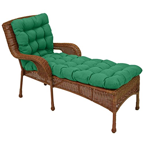 Blazing Needles Squared Outdoor Solid Spun Polyester Tufted Chaise Lounge Cushi…