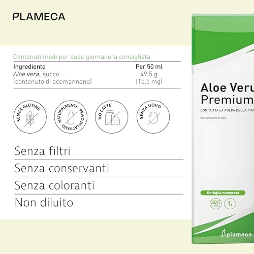 Plameca Aloe Verum Premium - Aloe Vera To Drink - With All The Pulp Of The Fresh Plant - Unpasteurized - 1000ml For 20 Days