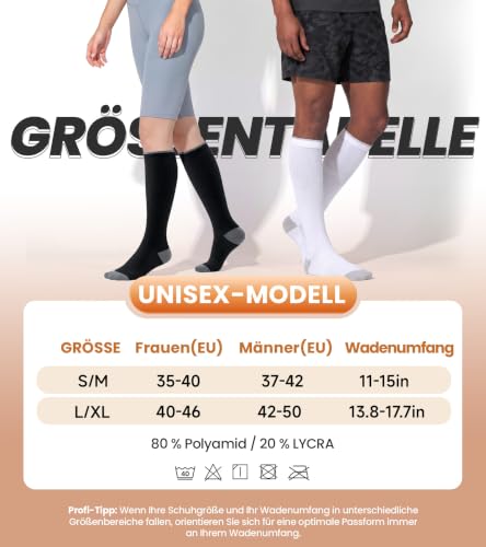 PULIOU Compression Stockings for Men and Women, 2 Pairs, 20-30 mmhg Circulation, Breathable Support Stockings, Compression Socks for Sports, Flight, Standing Occupations