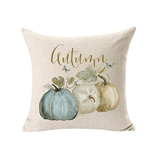 Winsummer Set of 4 Autumn Thanksgiving Pillow Covers Fall Pumpkin Harvest Decorative Pillowcases Halloween Pillow Case Cotton Linen Farmhouse Decor Throw Cushion Covers for Car Sofa Bed Couch