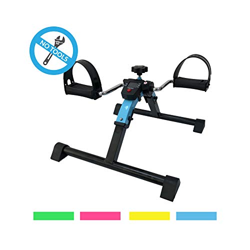 Portable Pedal Exerciser for Leg and Arm, with LCD Display, Mini Folding Exercise Bike Suitable for Home Fitness Resistance Cycle Training Workout (Cyan)