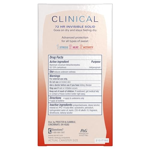 SECRET CLINICAL STRENGTH ANTIPERSPIRANT DEODORANT FOR WOMEN, 3X STRESS PROTECTION, 72HR SWEAT & ODOR PROTECTION, PRO-HYALURONIC ACID, INVISIBLE SOLID, WATERMELON SUMMER FIZZ SCENT, 1.6 OZ